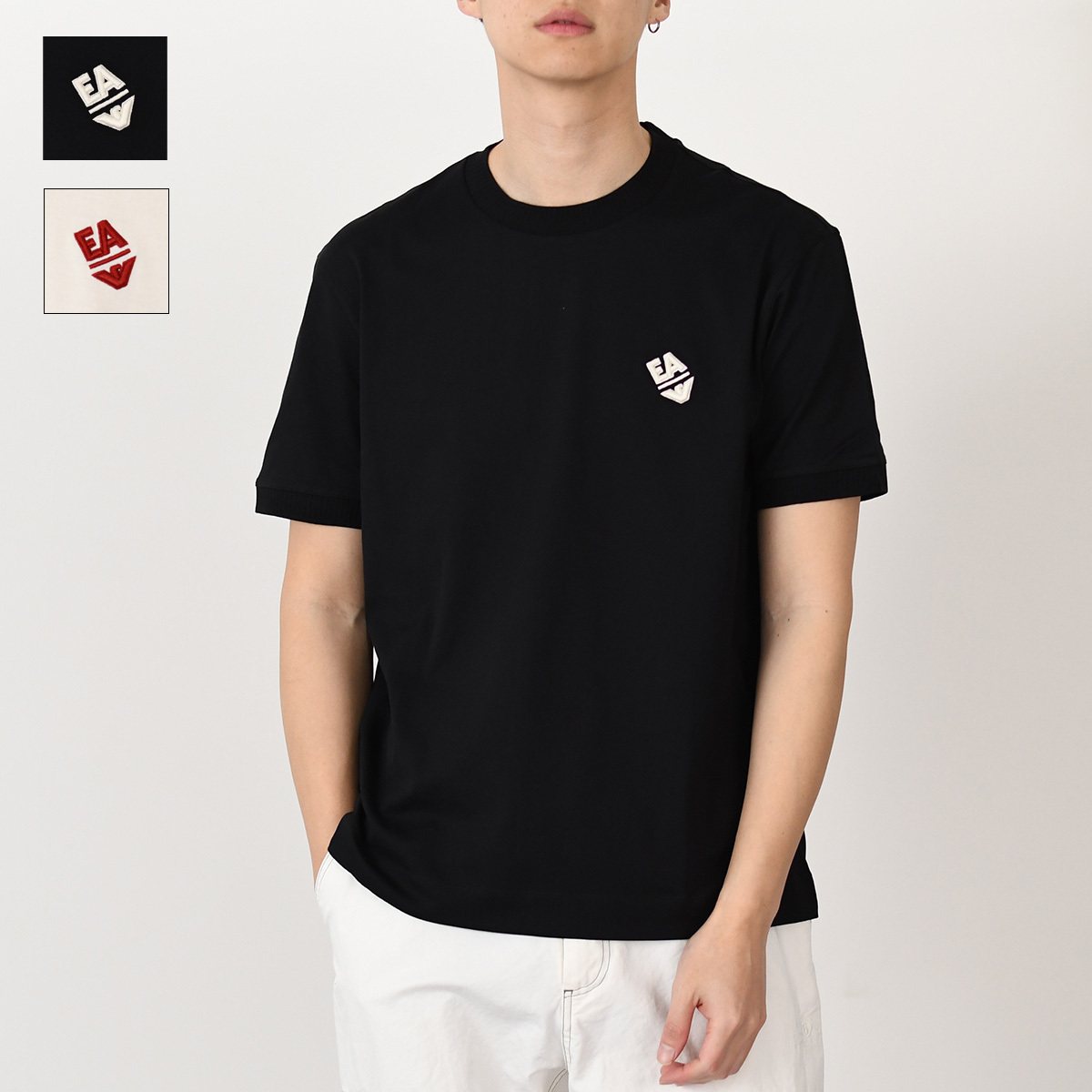 【国内即発】EMPORIO ARMANI 軽量ジャージー ロゴ＆リブ Tシャツ