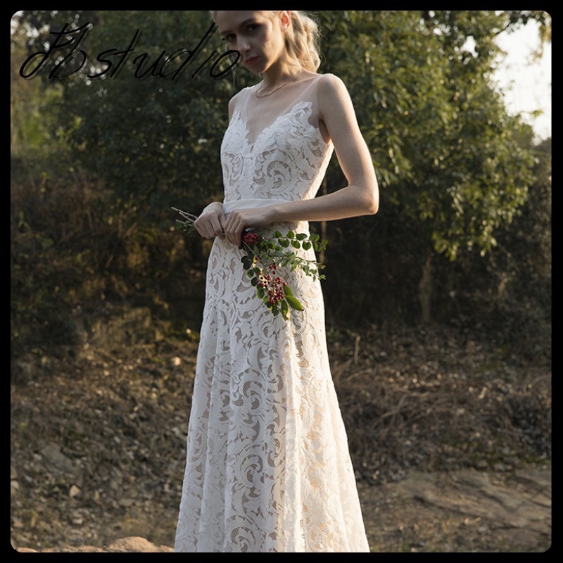 Vネック レース スレンダー ウエディングドレス 結婚式 韓国 Vネック レース スレンダー ウエディングドレス 結婚式 韓国