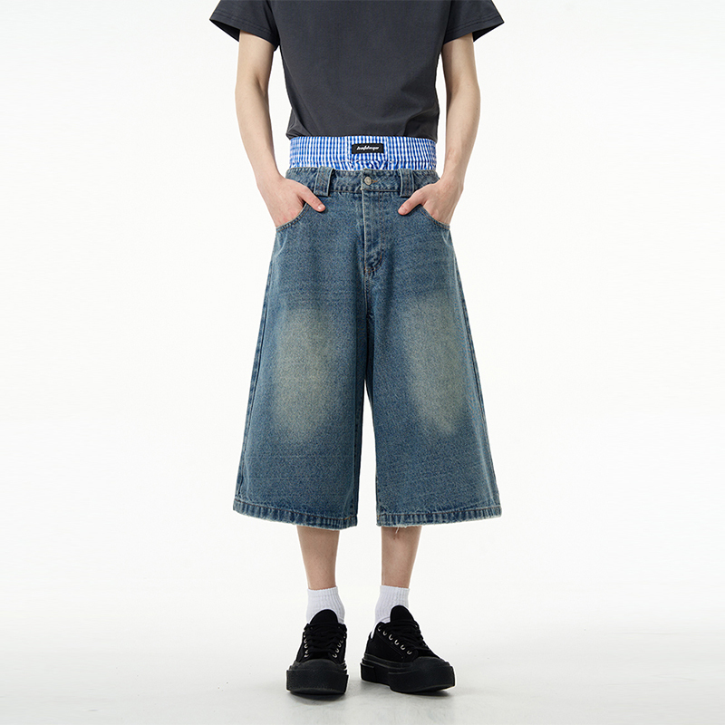 2色 デニムパンツ ジーパン 七分丈 アメリカン レトロ ワイド