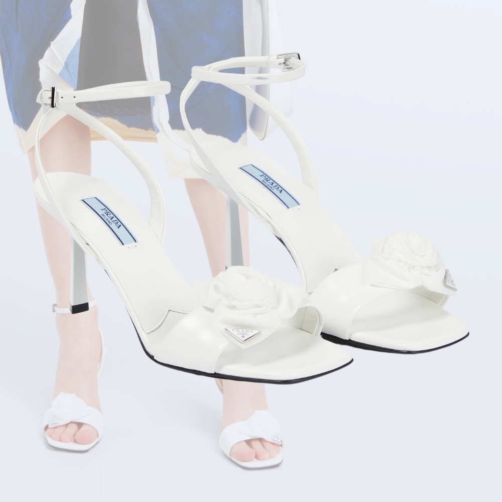 【PRADA】 ロゴ ロゼット レザー サンダル エレガント 送料込