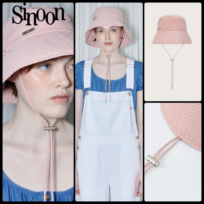 【Sinoon】★韓国人気★Gingham Check Bucket Hat Pink★