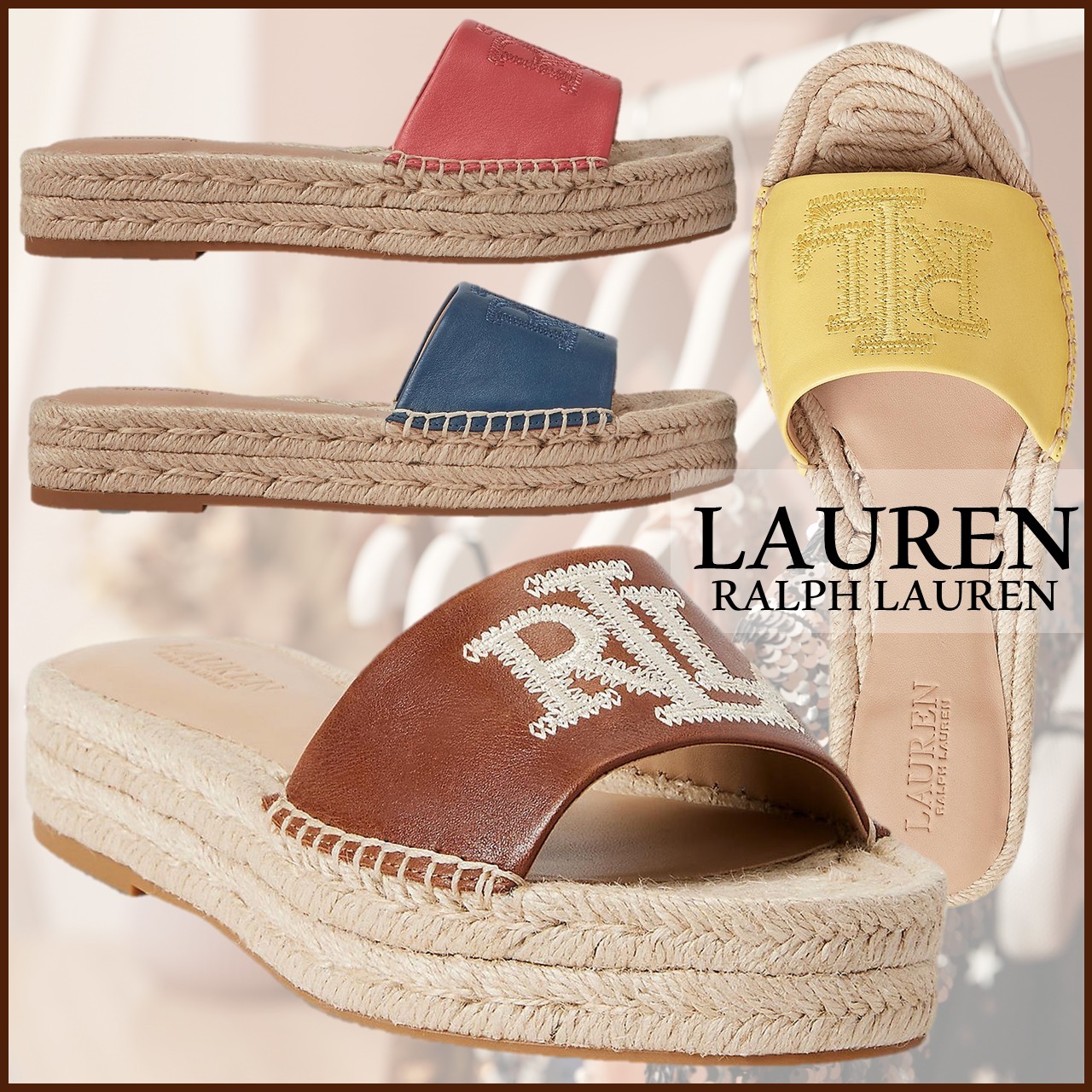 Ralph Lauren レザー エスパドリーユ プラットフォーム サンダル