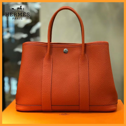 HERMES Handbags Casual Style Unisex Calfskin Plain Leather Handbags