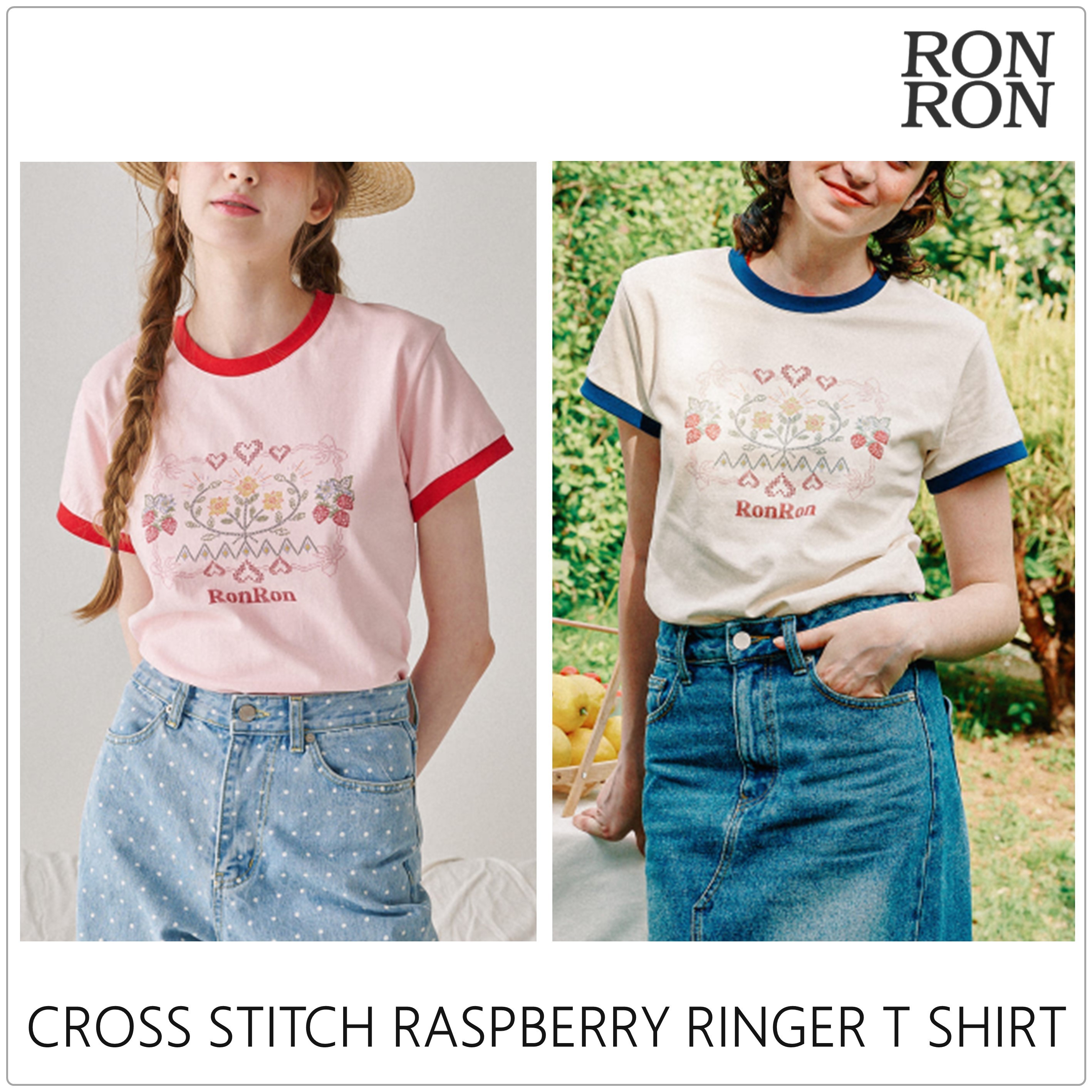[RONRON] CROSS STITCH RASPBERRY RINGER Tシャツ★新作・24SS★