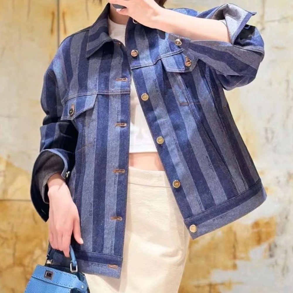 24SS【FENDI】ジャケット ブルーペカンデニム トラッカー ロゴ
