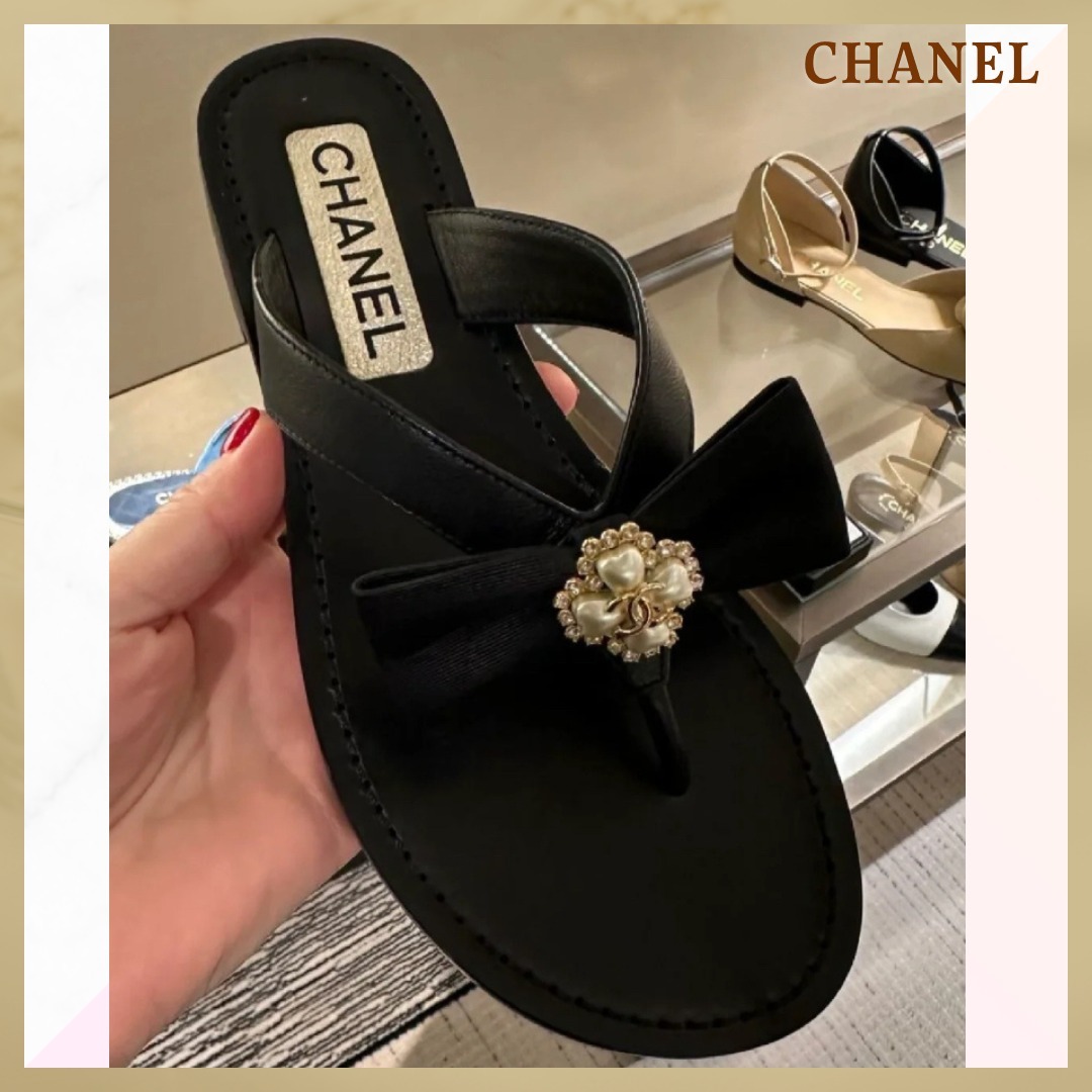 【CHANEL】リボンとパールモチーフが可愛い♪トングサンダル