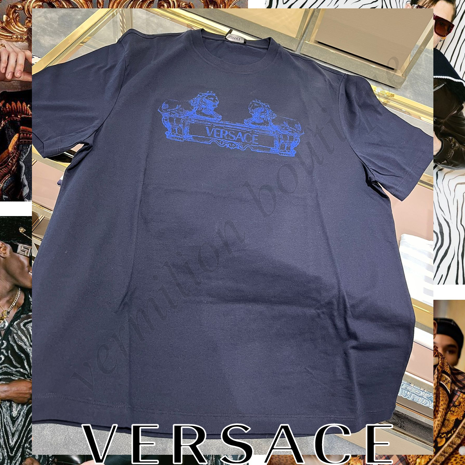 VERSACE ブランドロゴ カルトゥーシュ Tシャツ ブルー