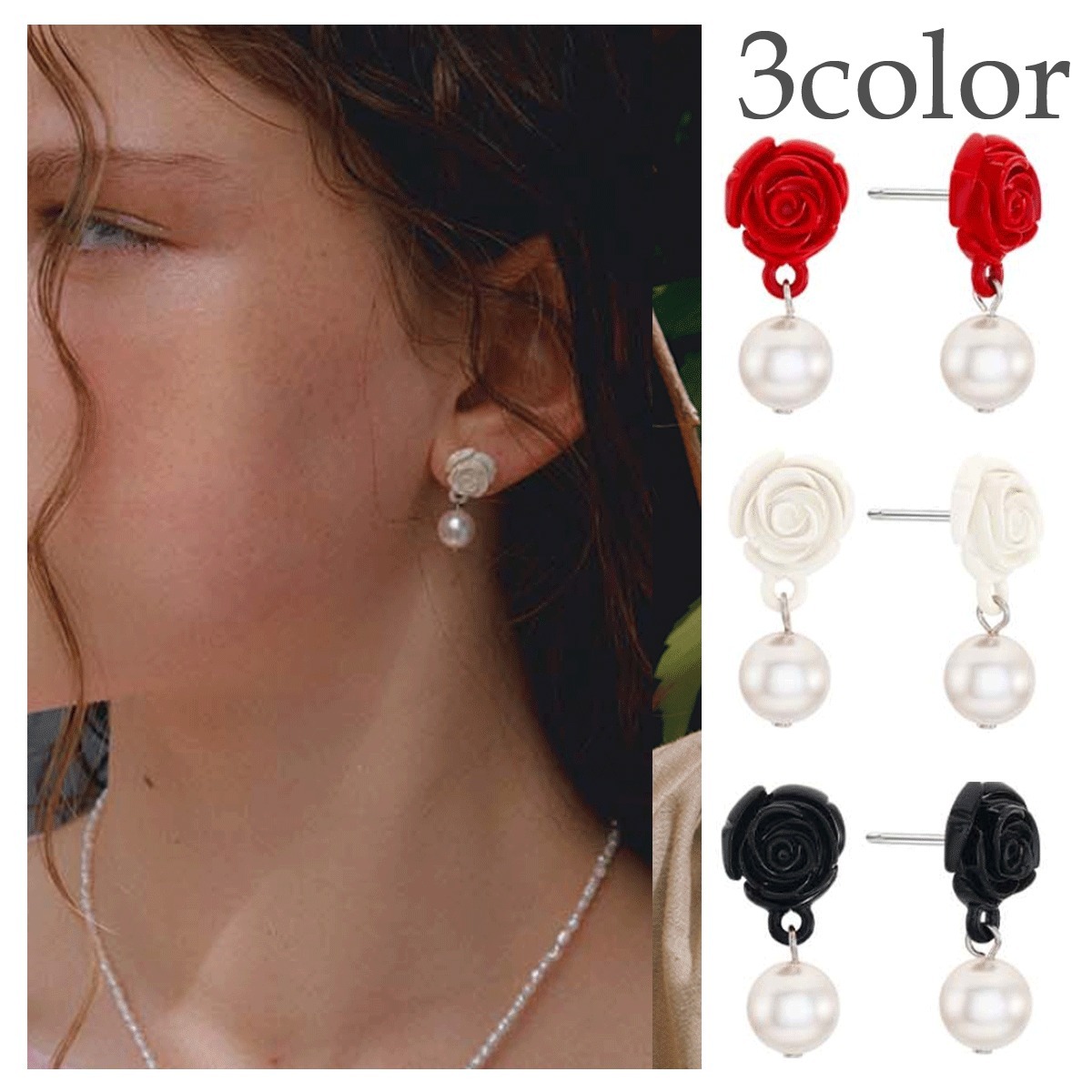 ピアス VINTAGE HOLLYWOOD Rose Pearl Earrings 4BFK504
