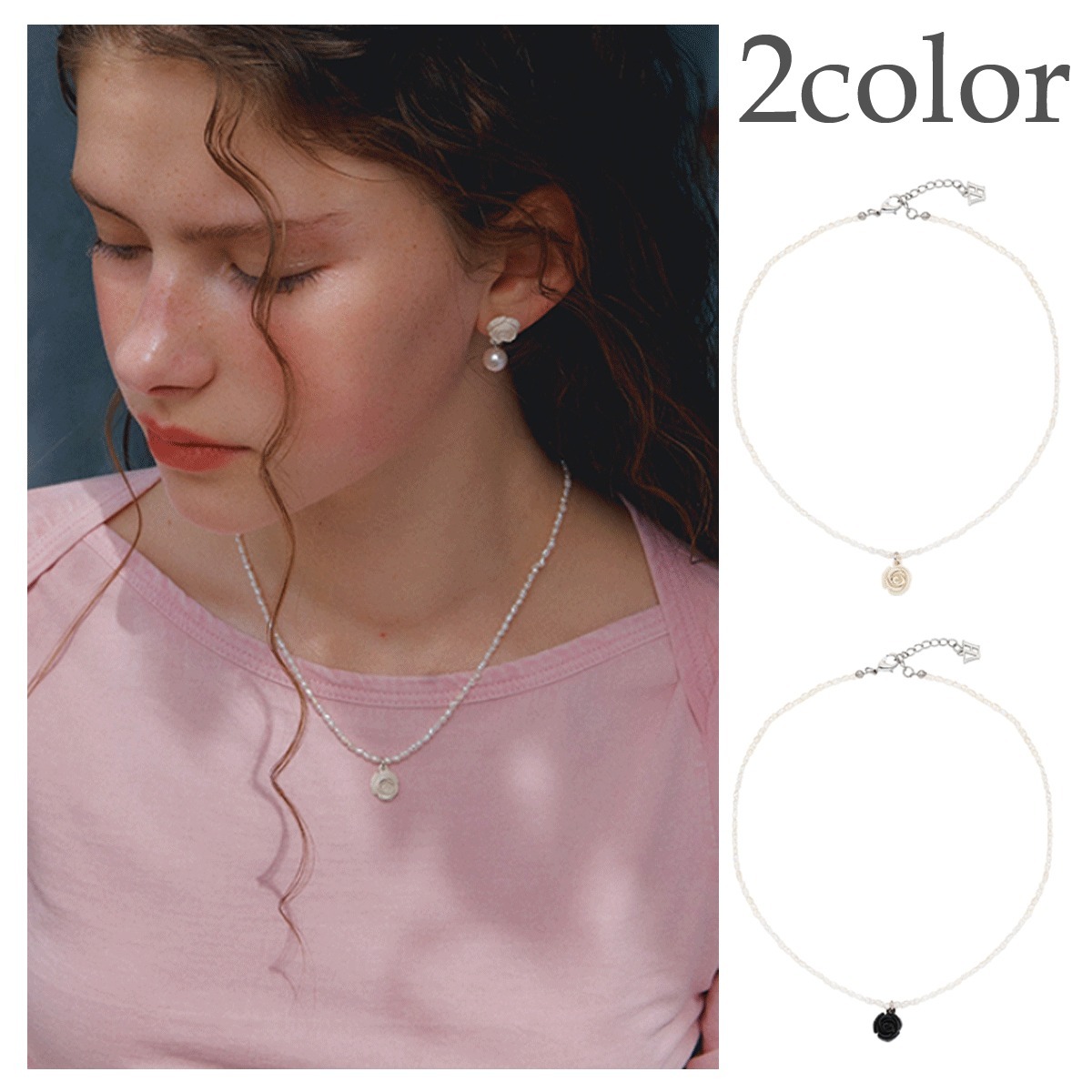 ネックレス・ペンダント VINTAGE HOLLYWOOD Petit Pearl Rose Necklace 4BFK507