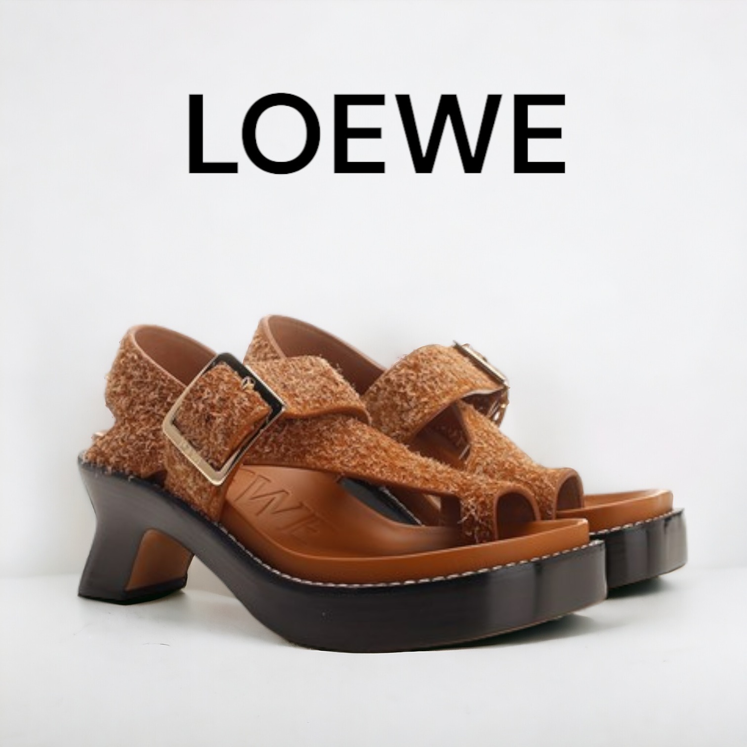 LOEWE☆ブラウン スエード ブラッシュドレザー トング サンダル