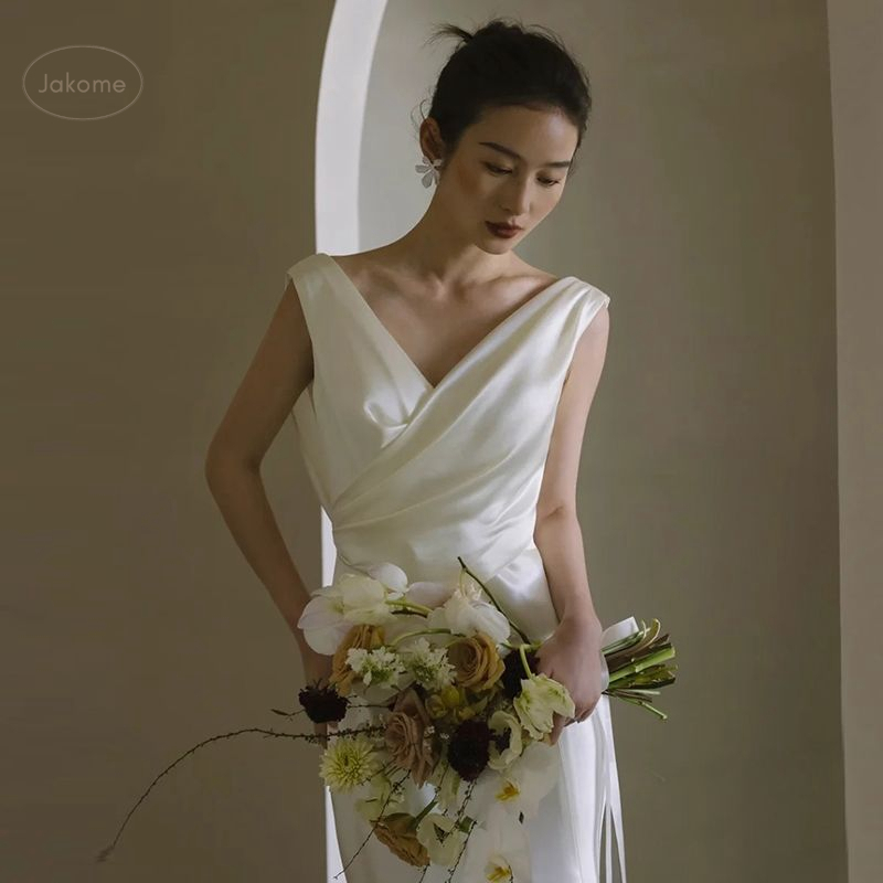 ウェディングドレス スリット セクシー 韓国 サテン ロング