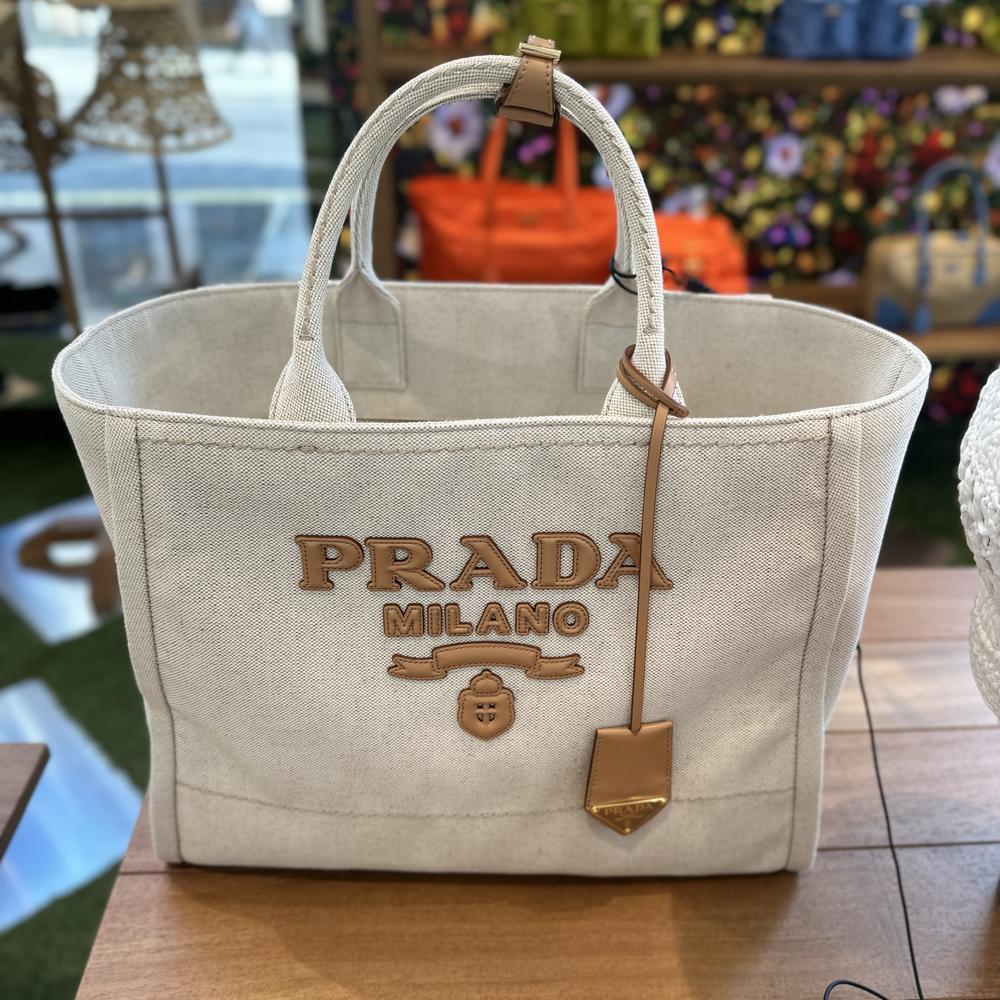 PRADA プラダ リネンブレンド ラージ トートバッグ 1BG473
