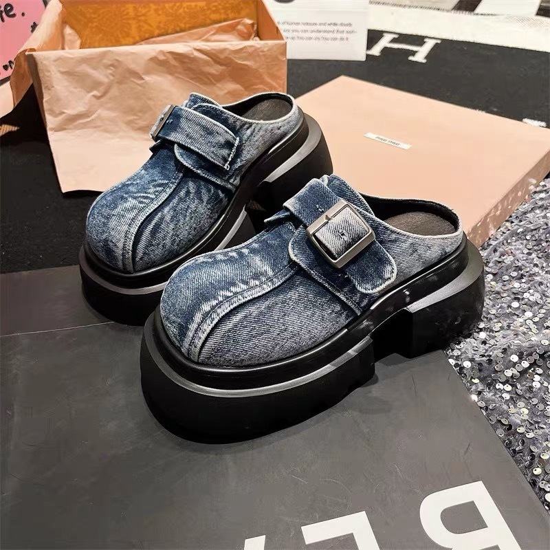 デニム厚底スリッパサンダルおしゃれ