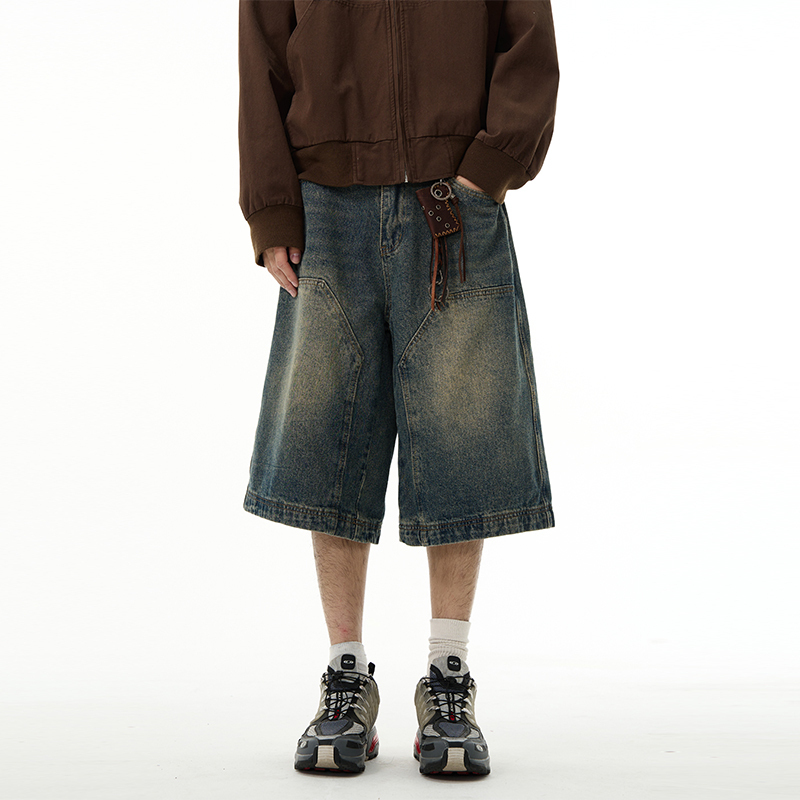 ジーンズ ハーフパンツ ワイドレッグ レトロ アメカジ カップル