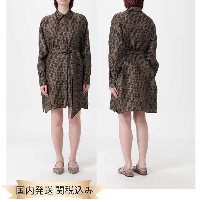 国内発送【FENDI】ブラウンツイル ドレス ワンピース