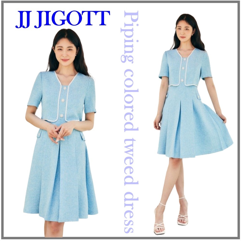 ■JJ JIGOTT(JJジゴット)Piping colored tweed dress