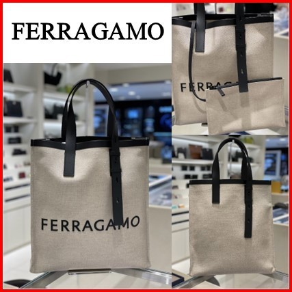 【関税込み】 ☆FERRAGAMO☆ ロゴ キャンバス トートバッグ
