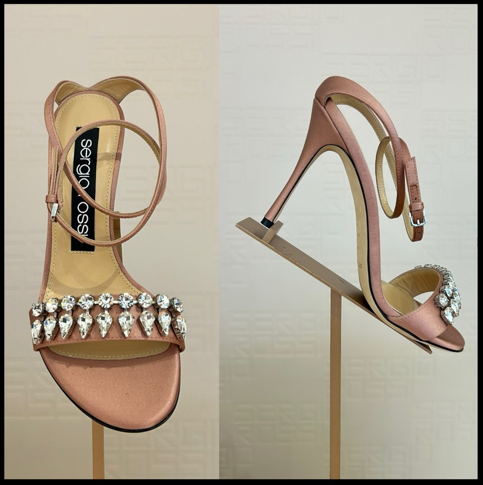 直営店☆SergioRossi☆ Godiva サテン&クリスタル サンダル/90mm