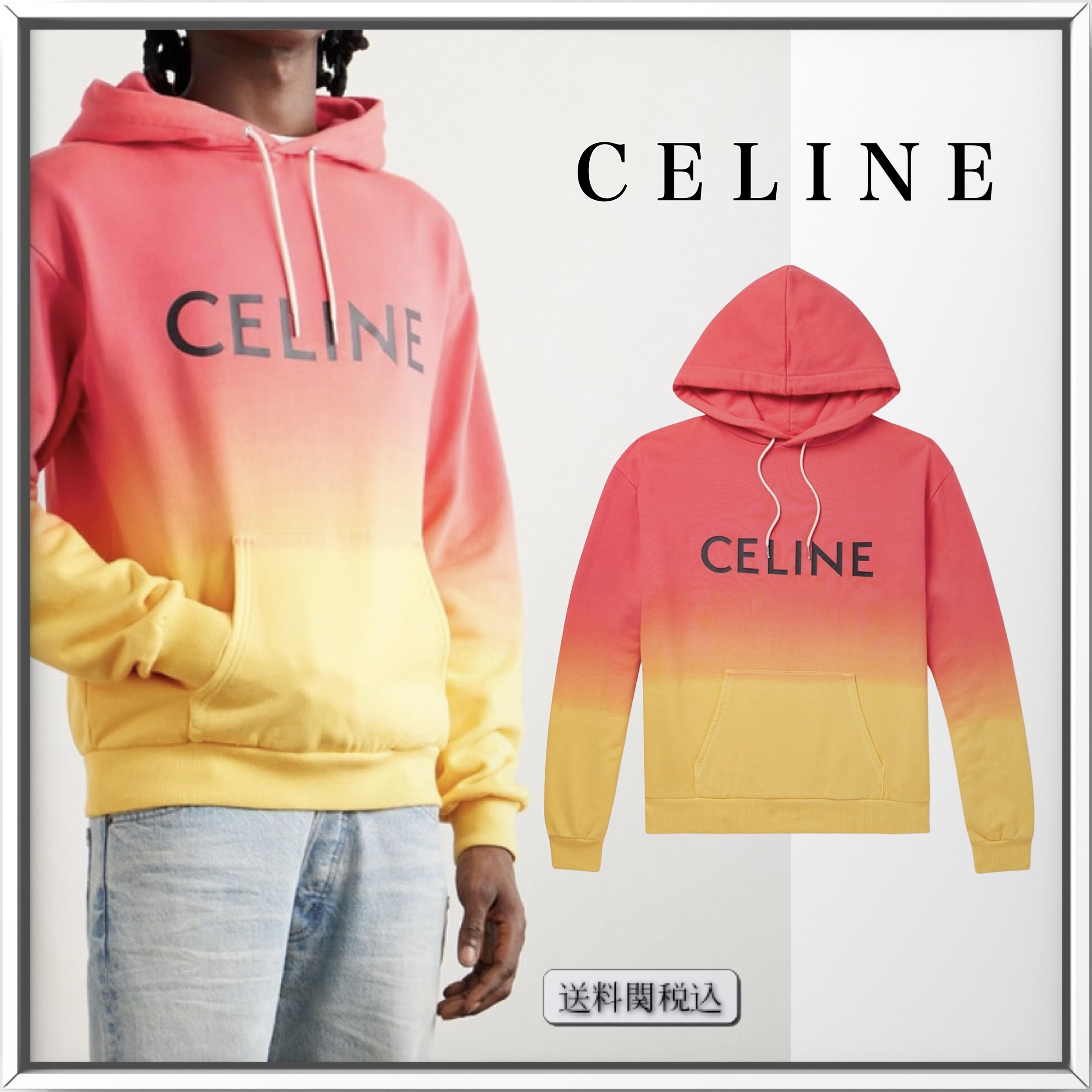 CELINE ロゴ プリント オンブレ コットン パーカー 人気
