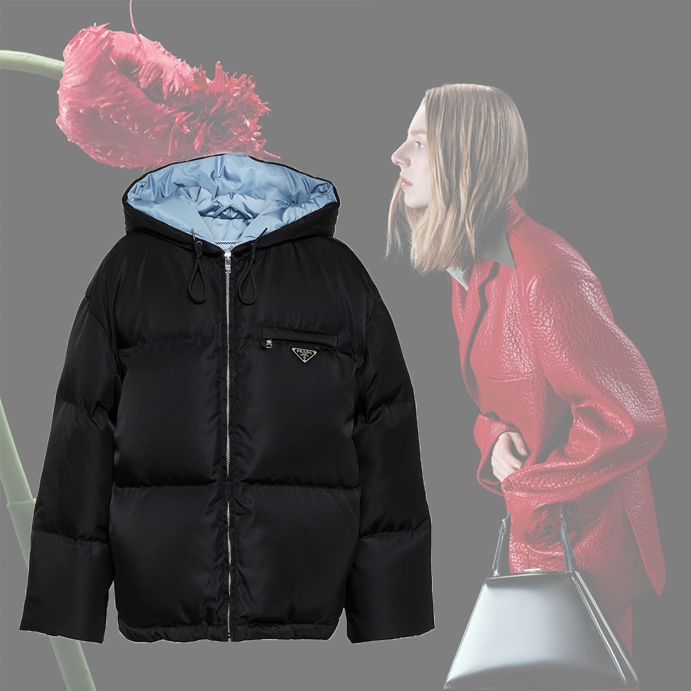 【希少】 PRADA Re-Nylon ロゴ入り ギャバジン ダウンジャケット