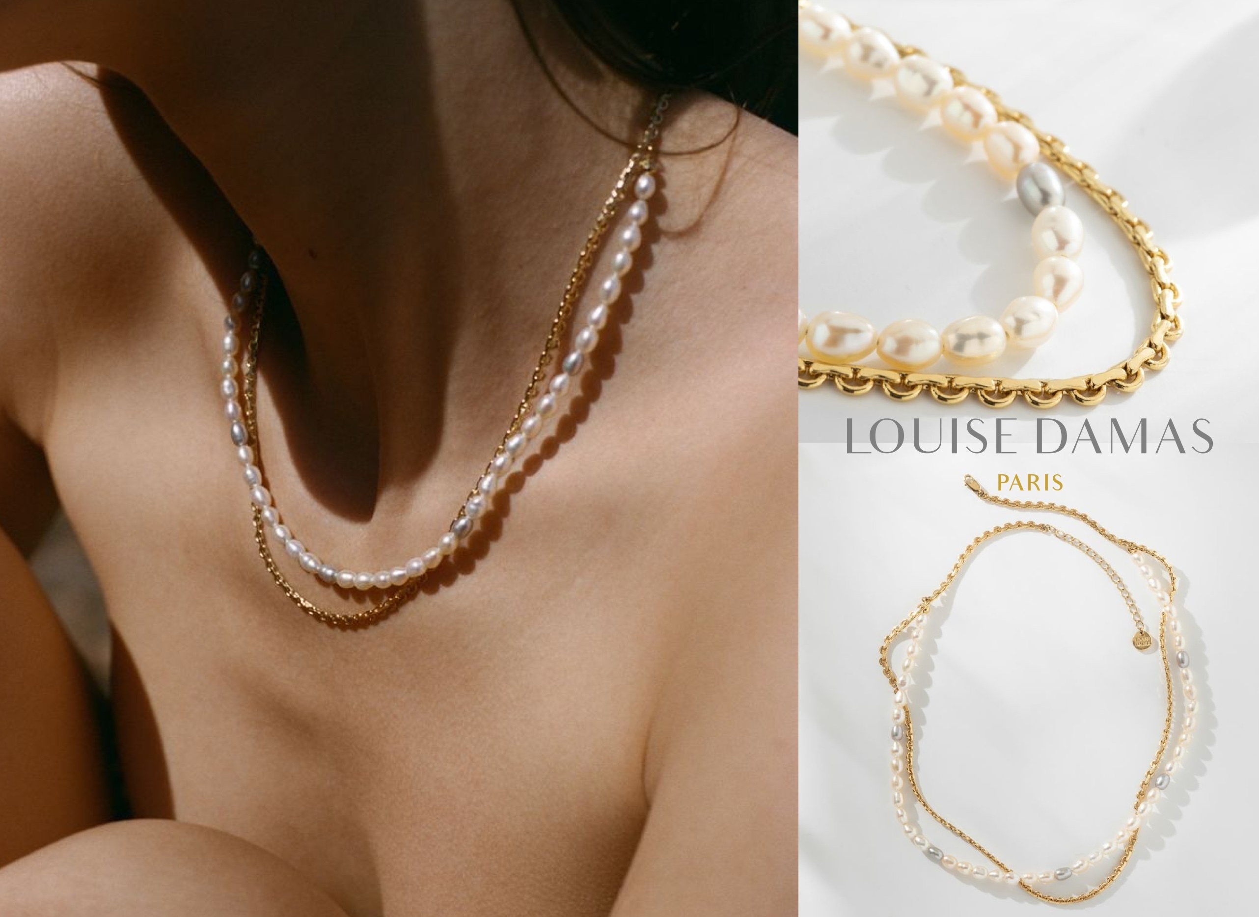 ★Louise Damas★ GALA ネックレス 二重 チェーン＆パール GOLD