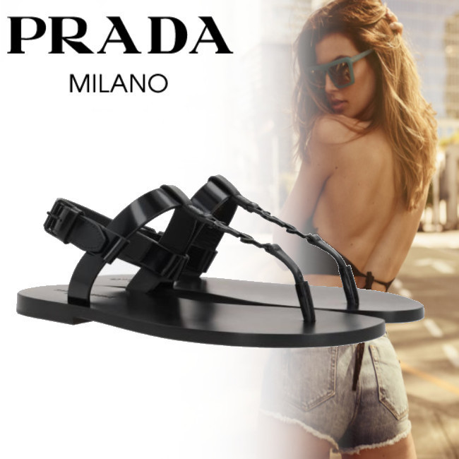 正規店買付【PRADA】ロゴ レザー サンダル