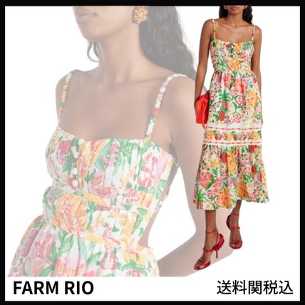 *Farm Rio* フローラルパネルワンピース ドレス FARM RIO メタリック フィルクーペシフォン マキシワンピース