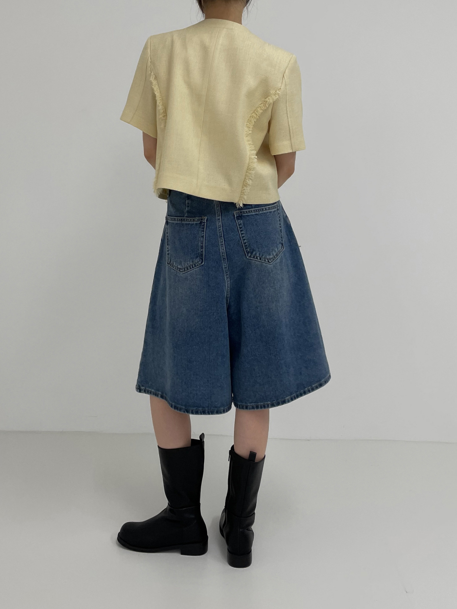 【INCHANT ME】[unisex] 842 Washed Bermuda Denim Pants Gray catwash bermuda wide denim - INCHANT ME