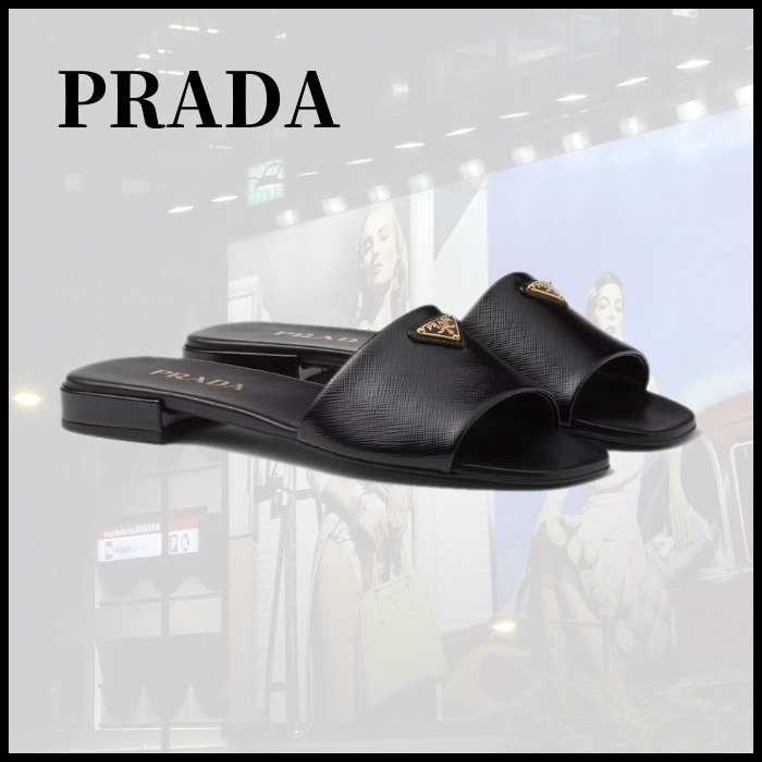 ■PRADA プラダ サフィアーノ パテント レザー スライド