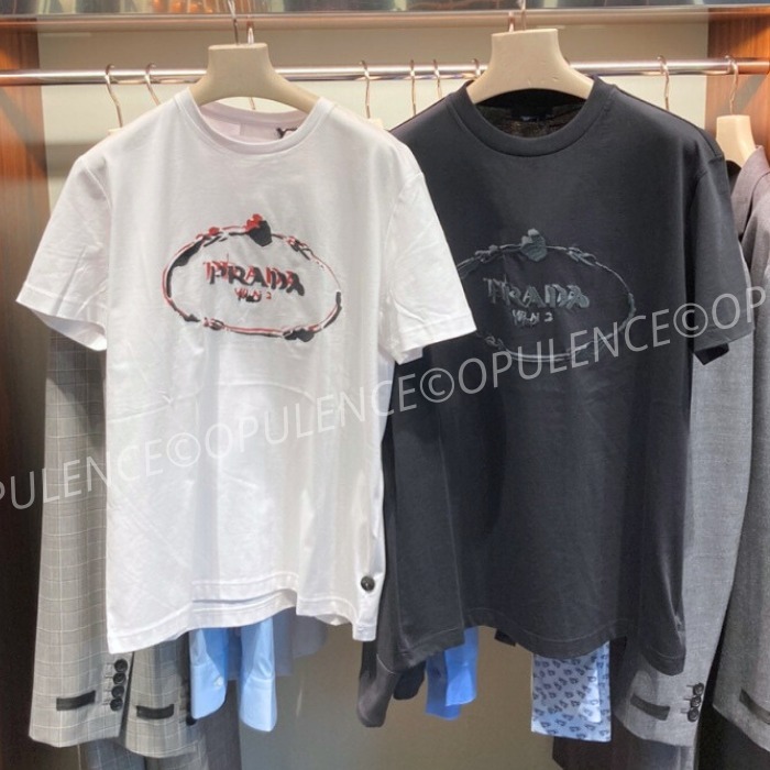 PRADA プラダ 人気 ロゴ Uネック ユニセックス 半袖/Tシャツ
