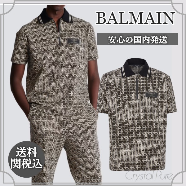 【BALMAIN】ロゴ モノグラム コットン ポロシャツ【送料関税込】