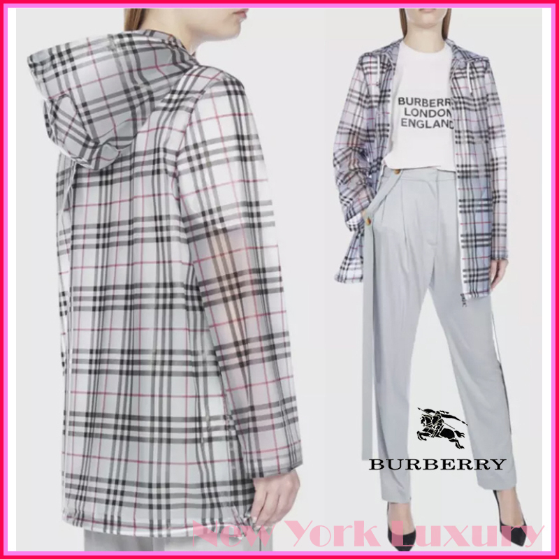 BURBERRY★素敵！Check Print Hooded Pvc Raincoat Jacket