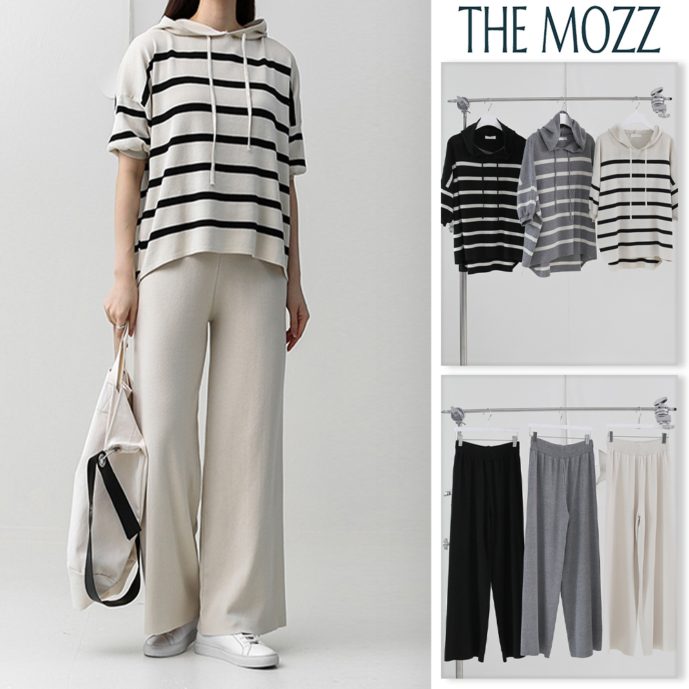 【THE MOZZ】Stripe Hood Half Knit Setup