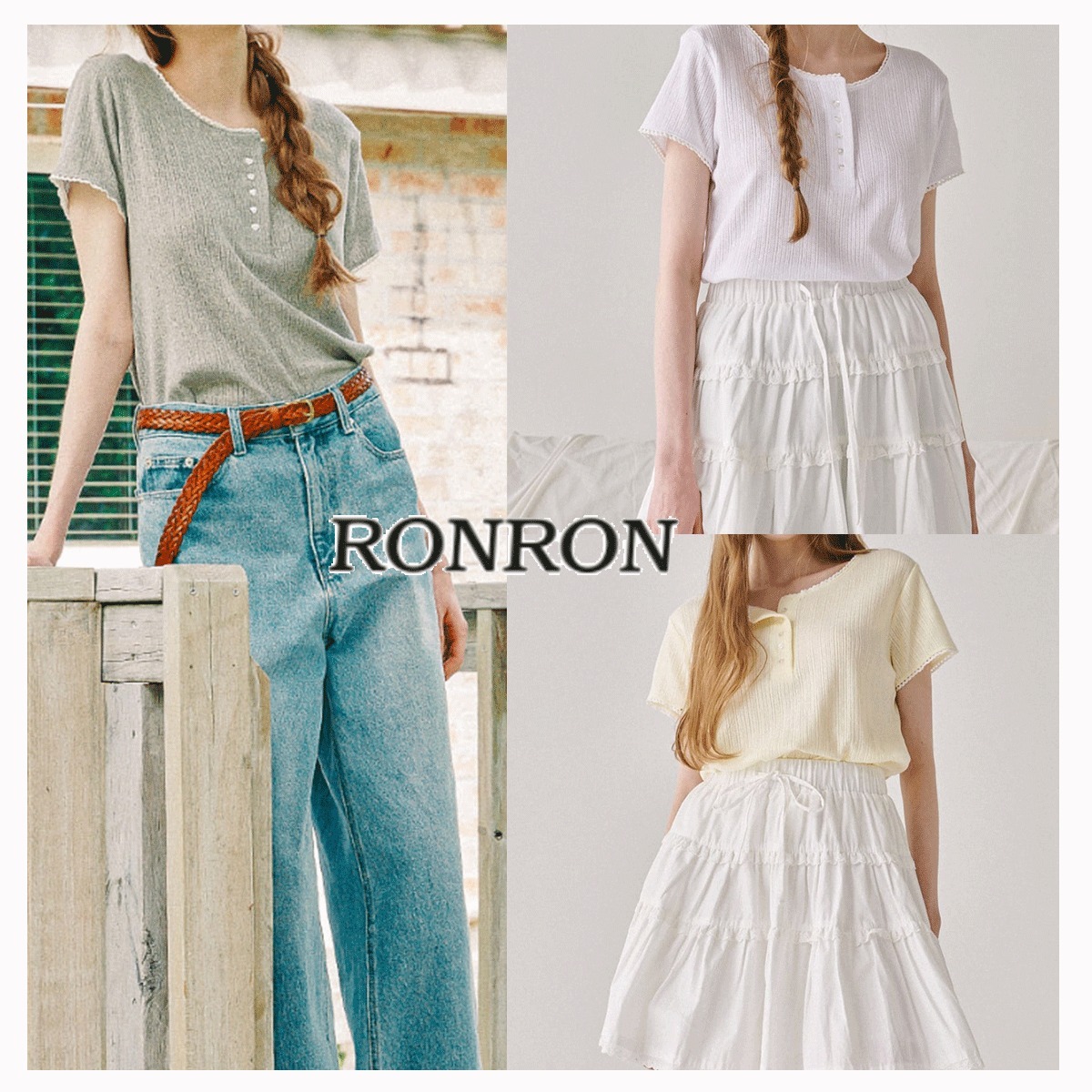 Tシャツ・カットソー RONRON TORCHON LACE HENRYNECK T SHIRT 4BKH154