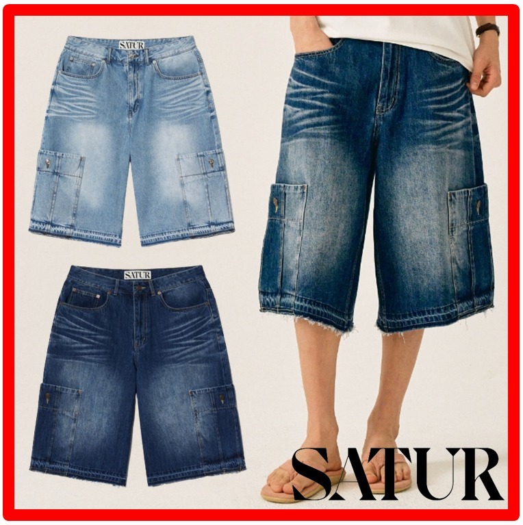★韓国の人気★【SATUR】★Gabon Denim Bermuda Cargo Pant.s★