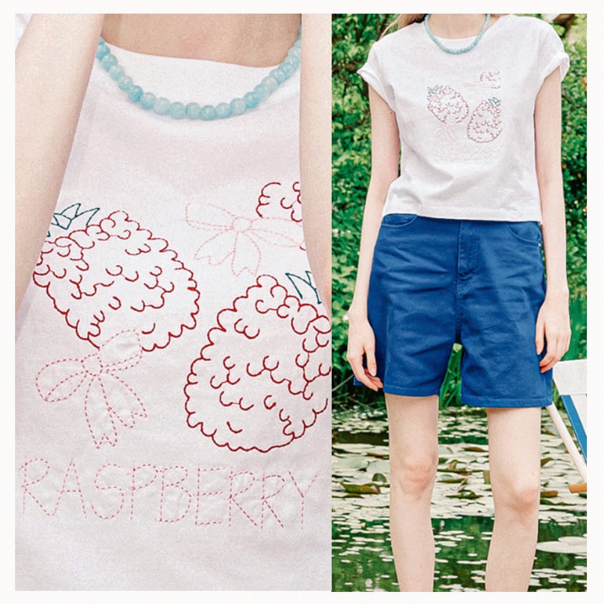 Tシャツ・カットソー RONRON MOSAIC RASPBERRY RIBBON CROP T SHIRT 4BKH165