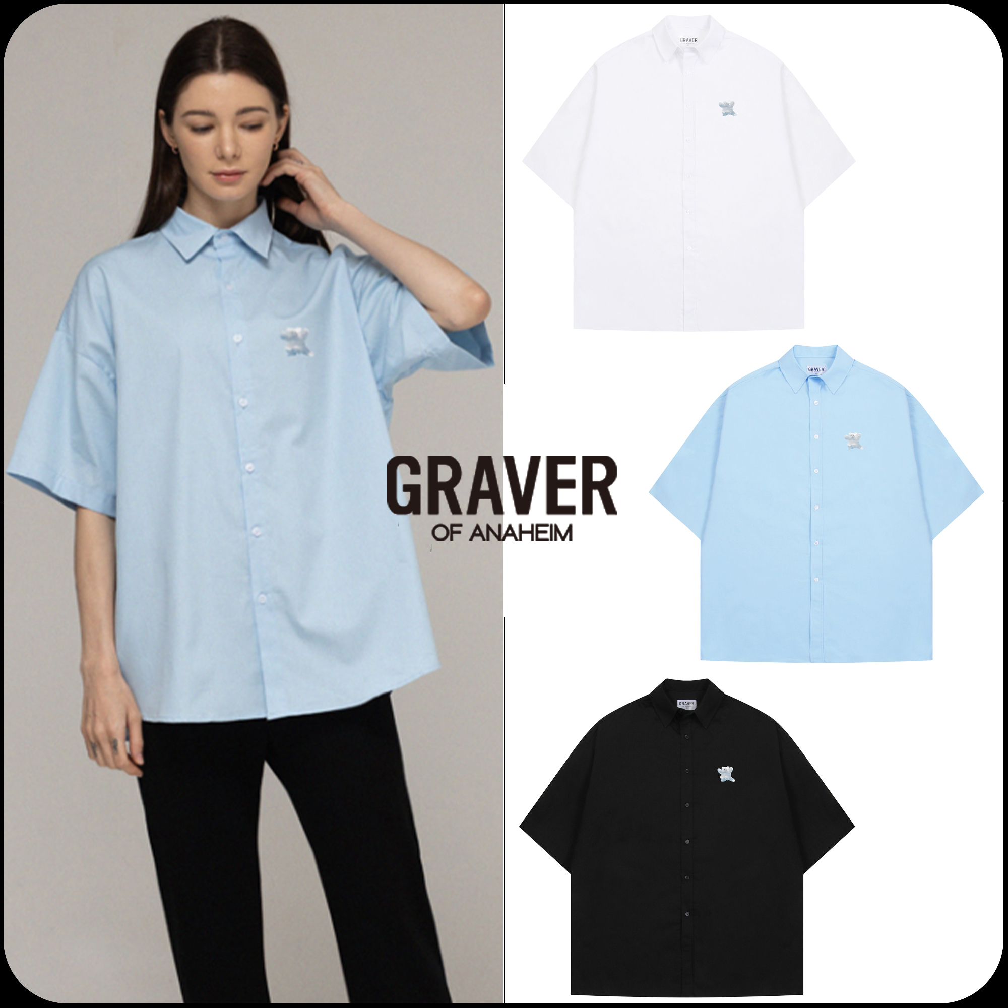 [GRAVER]★SMALL CLOUD BEAR SMILE OVERFIT SHORT SLEEVE SHIRT