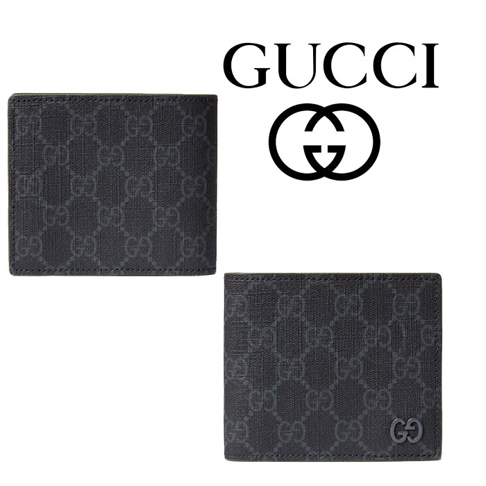 GUCCI GG 詳細 二つ折り 財布 768243FACQC 1048 GG二つ折りウォレット グレー インテリアブラック GGスプリーム