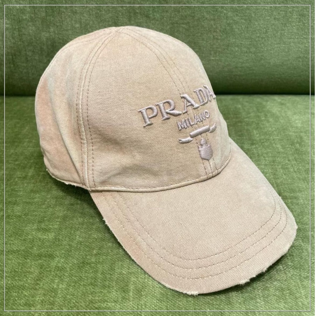 大人気 PRADA◆キャンバス ベースボールキャップ レタリングロゴ