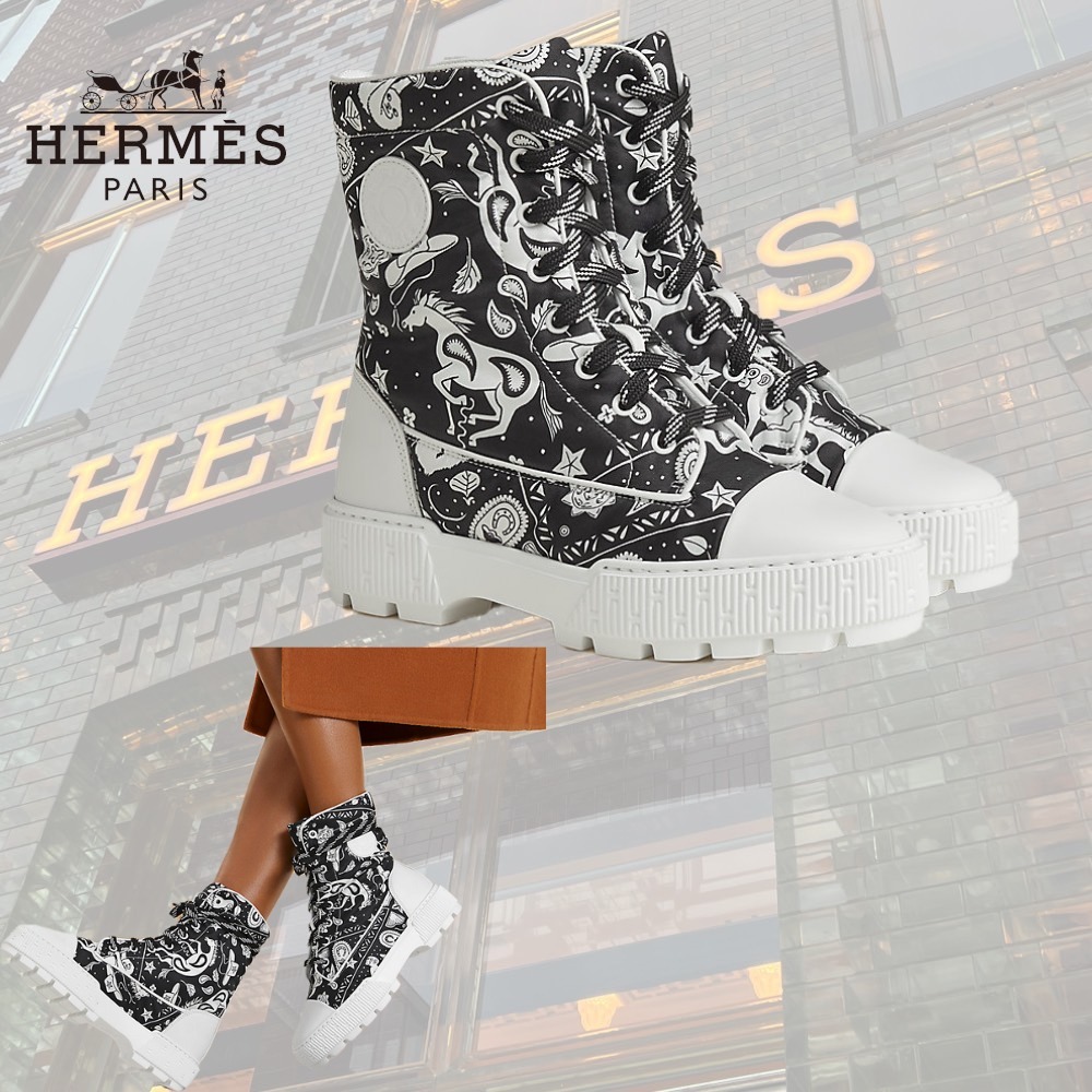 【インパクト抜群な柄が◎】HERMES Freshアンクルブーツ
