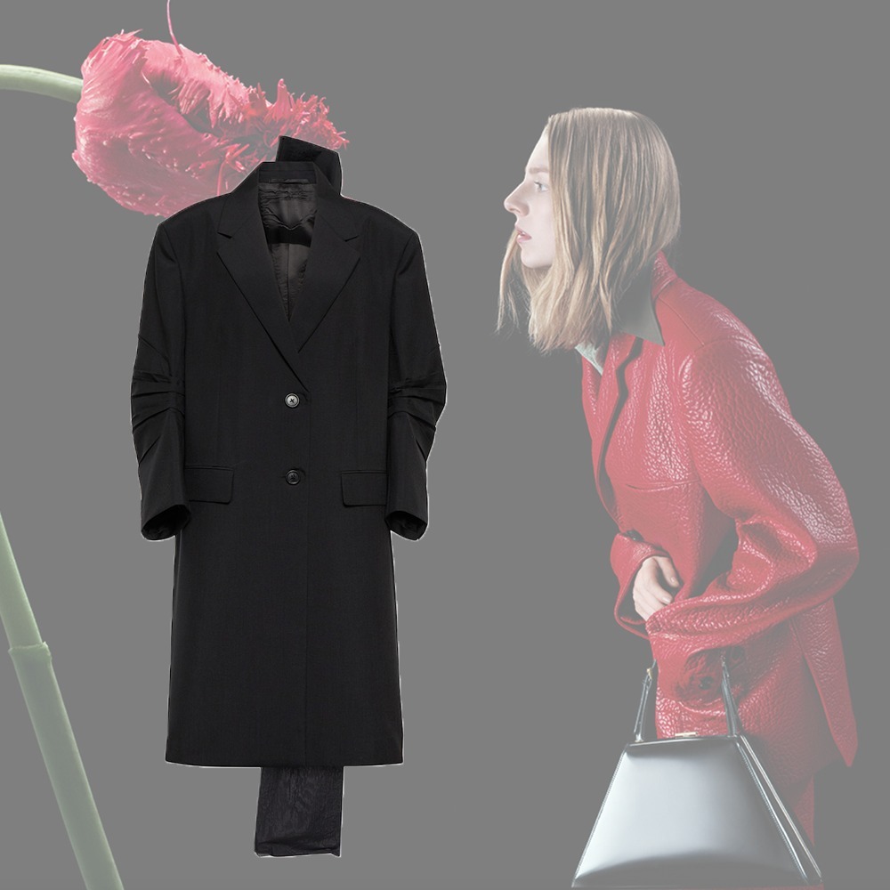 【希少】 PRADA リボンディテール モヘア コート ブラック