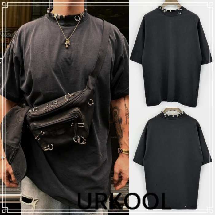 【URKOOL】ネック ピアス ディストレスト Tシャツ