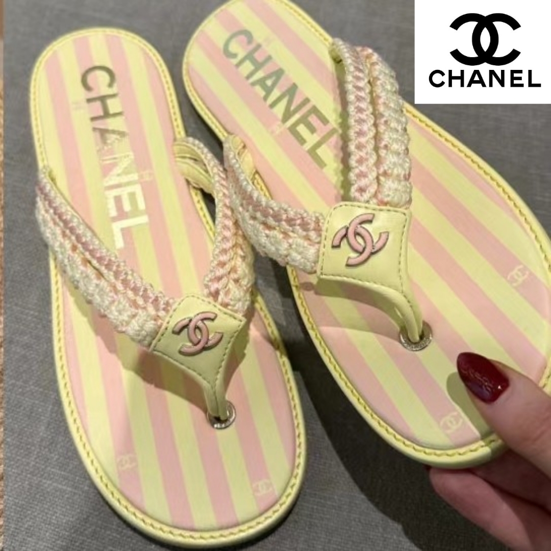 【CHANEL】24ココビーチ★ストライプがさわやか ビーチサンダル