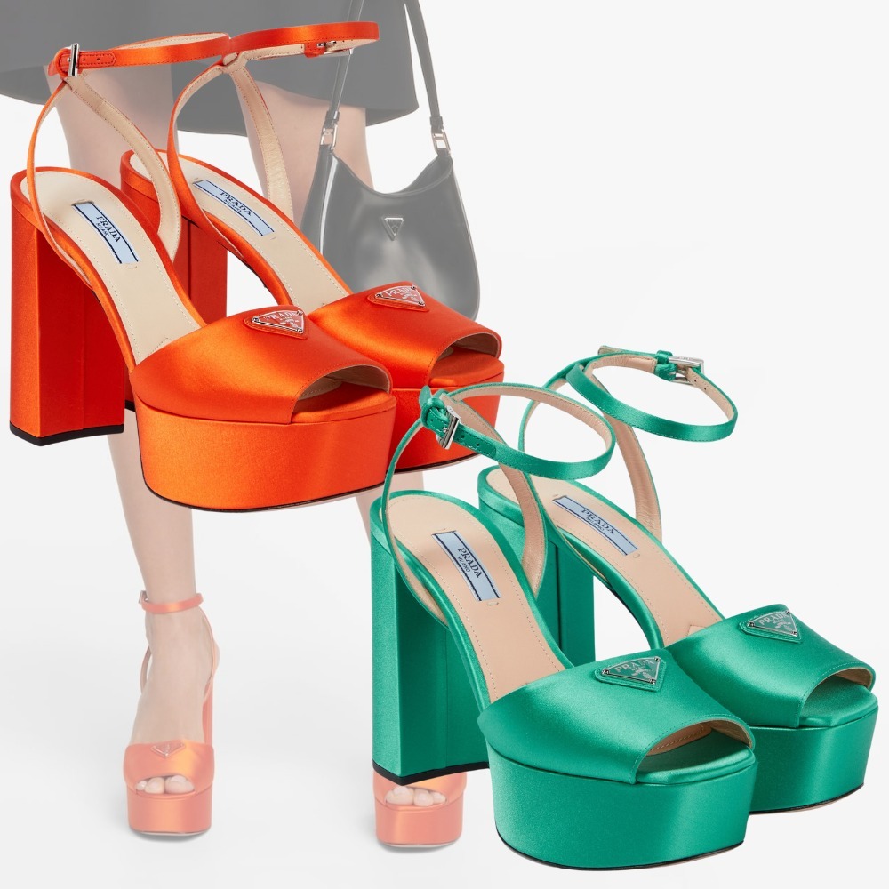 【PRADA】 ロゴ サテン プラットフォーム サンダル 送料込