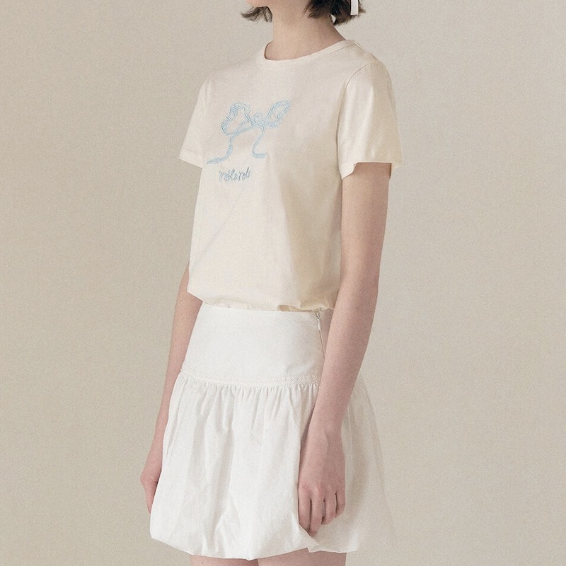 [ROLAROLA] リボンハーフTシャツです -3color