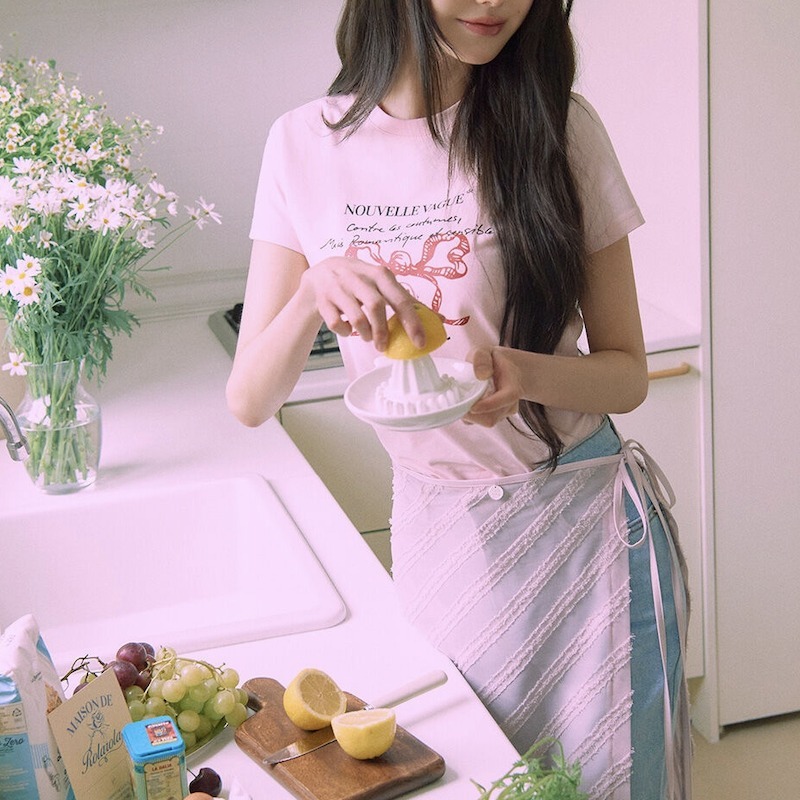 [ROLAROLA] リボンハーフTシャツです -3color