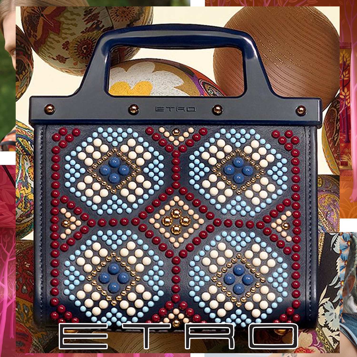 ETRO スタッズ付き ラブトロッタートートバッグ ネイビー