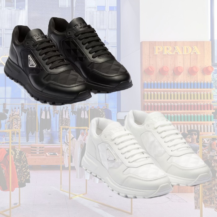 【24SS】新作 レザーx Re-Nylon ハイトップスニーカー◆プラダ◆