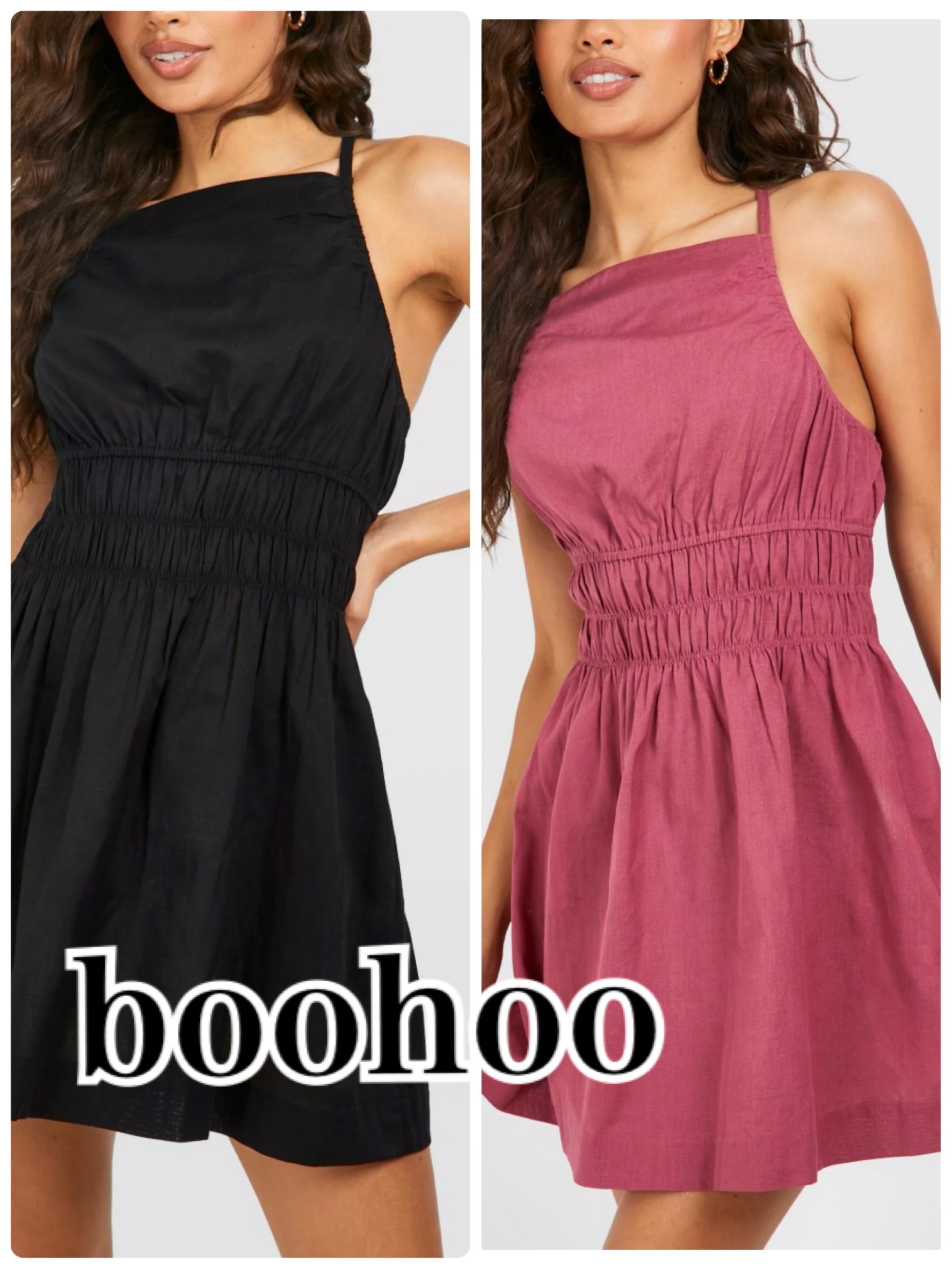 ★boohoo★ ストラップ シャーリング ミニ ドレス 2色 送料込