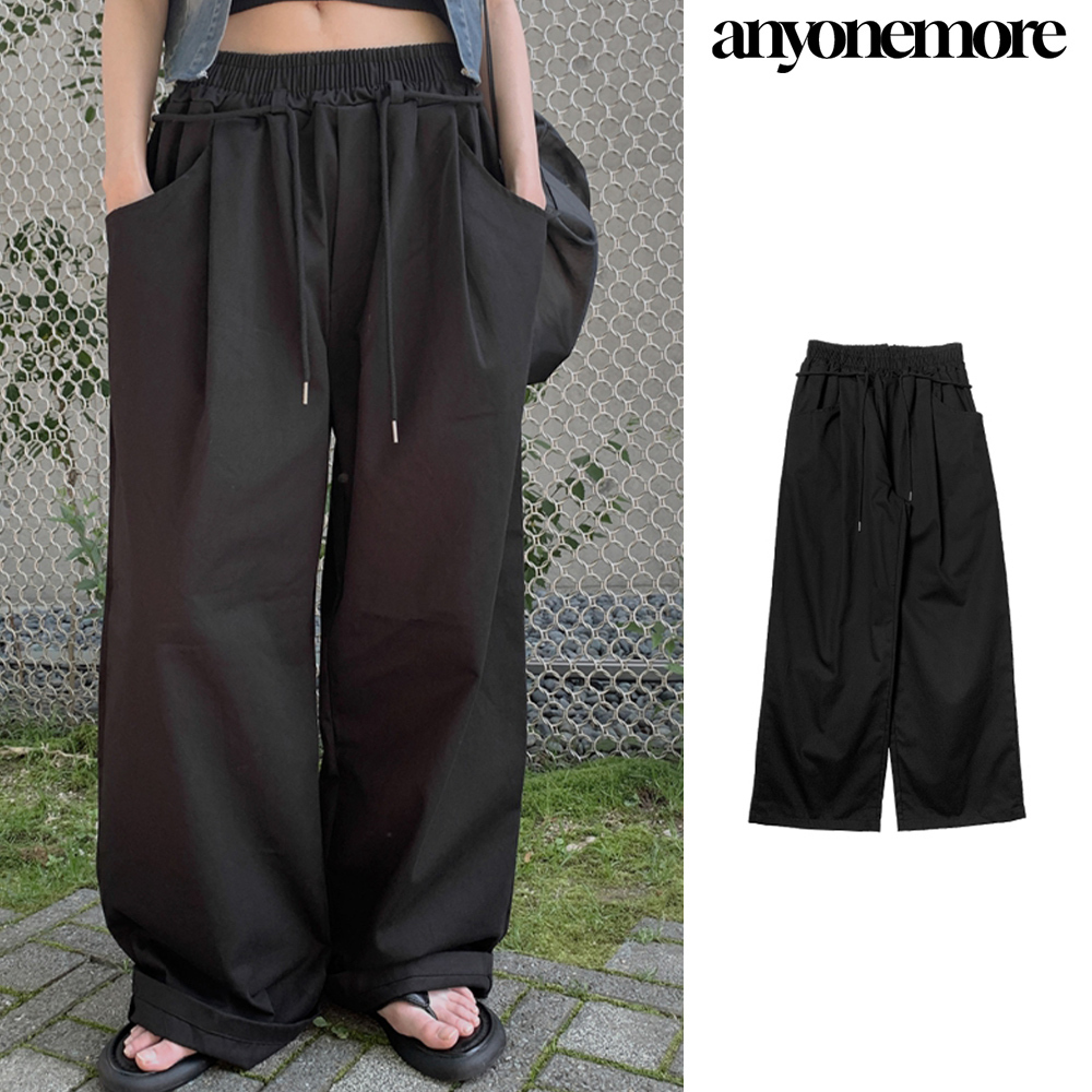 【Anyone more】Horse Banding Strap Wide Pin Tuck Pants